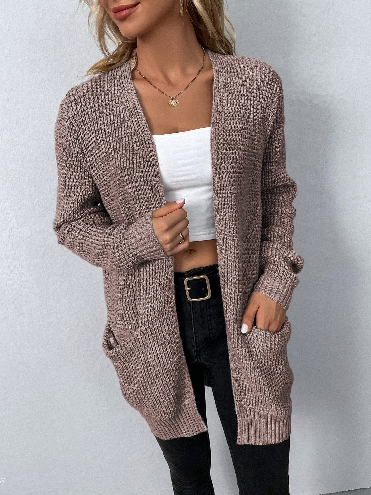 Tanja | Damen Strickjacke mit offener Vorderseite und Taschen