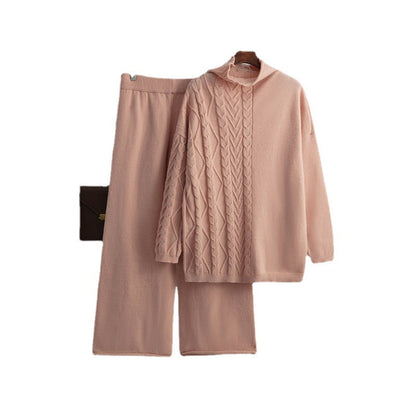 Carolin | Damen Winter Zopfmuster Strick-Loungewear Set