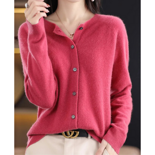 Marion | Damen Winter Wollstrickjacke mit Knöpfen