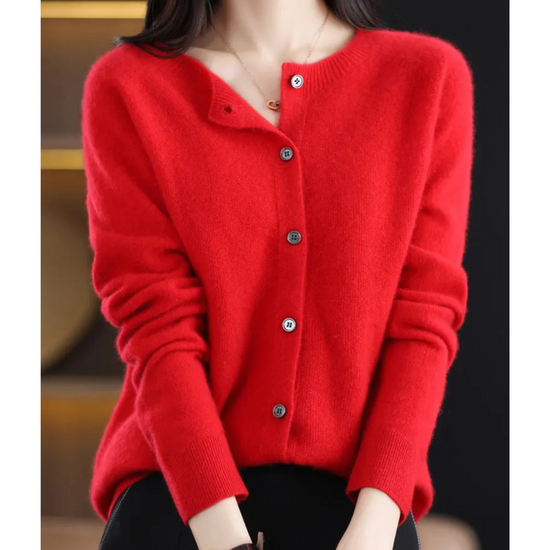 Marion | Damen Winter Wollstrickjacke mit Knöpfen