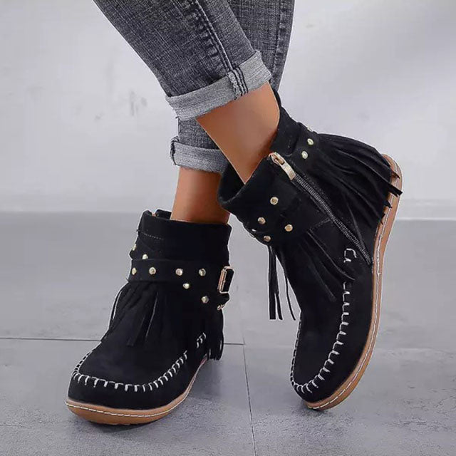 Felicia | Damen Bequeme Winter Stiefel mit Fransen