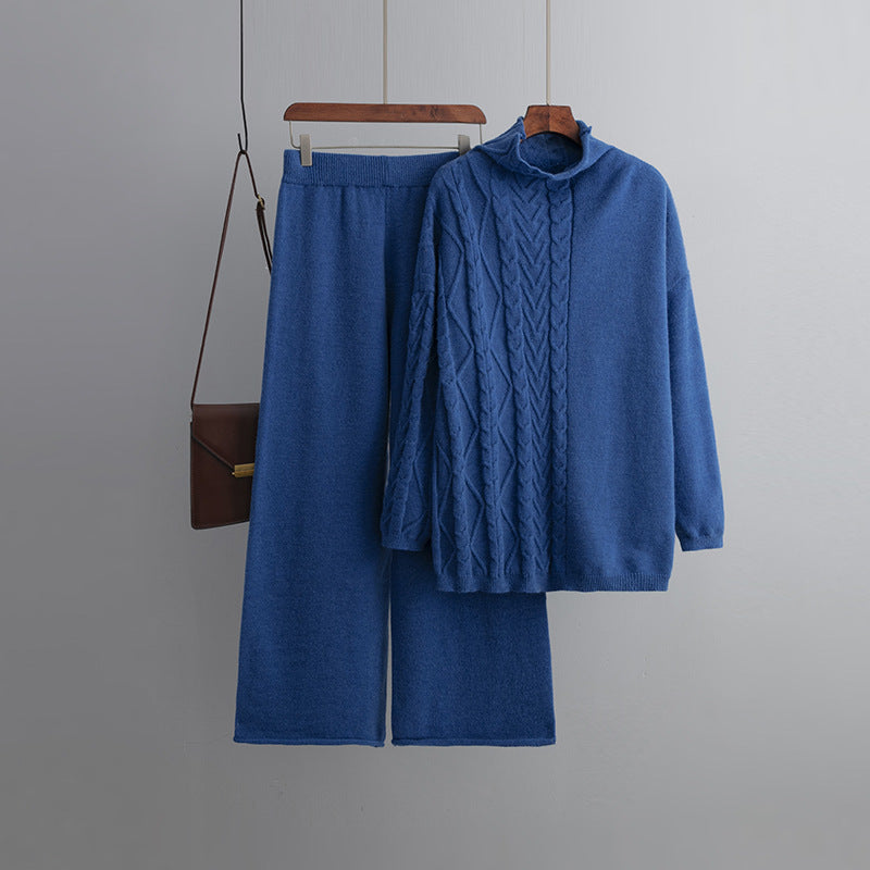 Carolin | Damen Winter Zopfmuster Strick-Loungewear Set