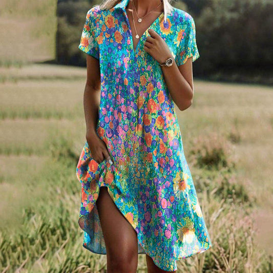 Doris | Blumen Sommerkleid mit V-Ausschnitt für Damen