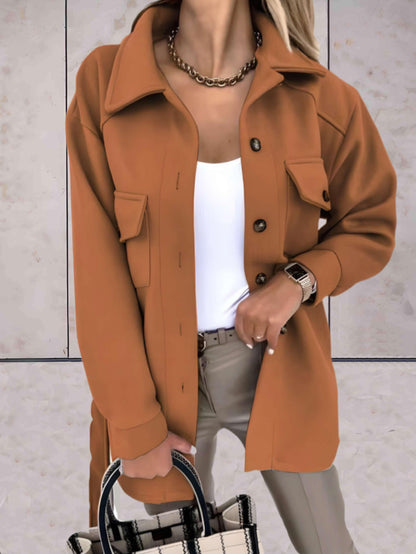 Karin | Damen Casual Mantel mit Knopfleiste und Taschen