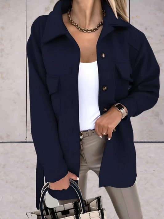 Karin | Damen Casual Mantel mit Knopfleiste und Taschen