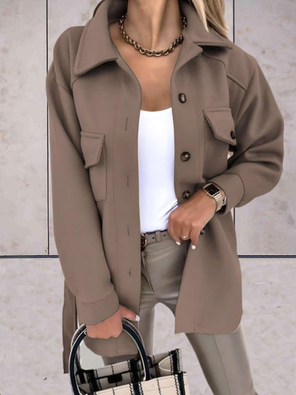 Karin | Damen Casual Mantel mit Knopfleiste und Taschen
