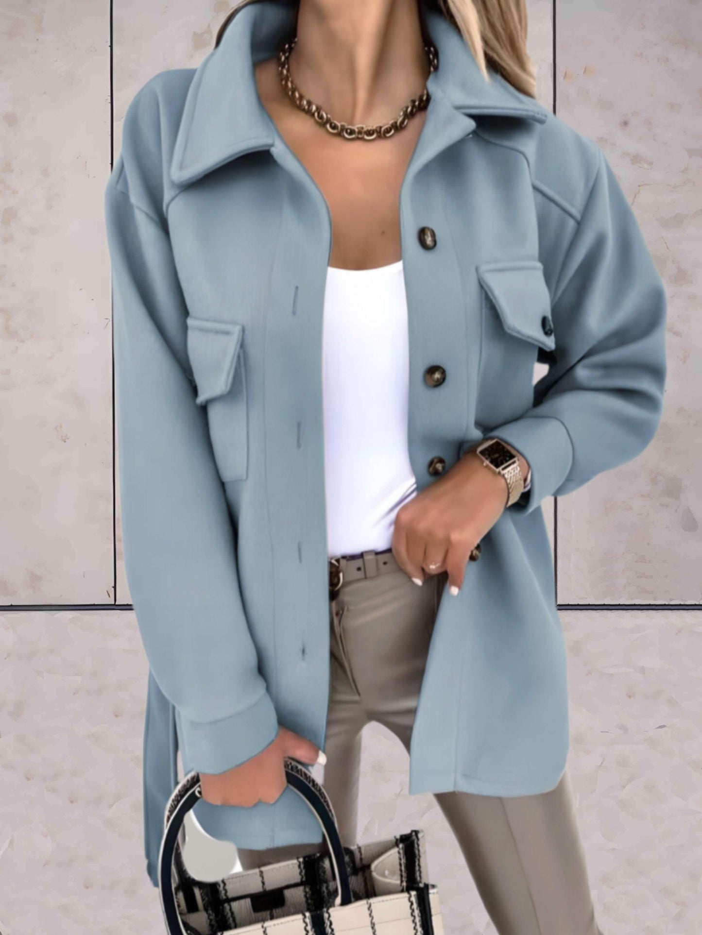 Karin | Damen Casual Mantel mit Knopfleiste und Taschen