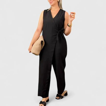 Johanna | Damen Ärmelloser Jumpsuit mit V-Ausschnitt und Gürtel