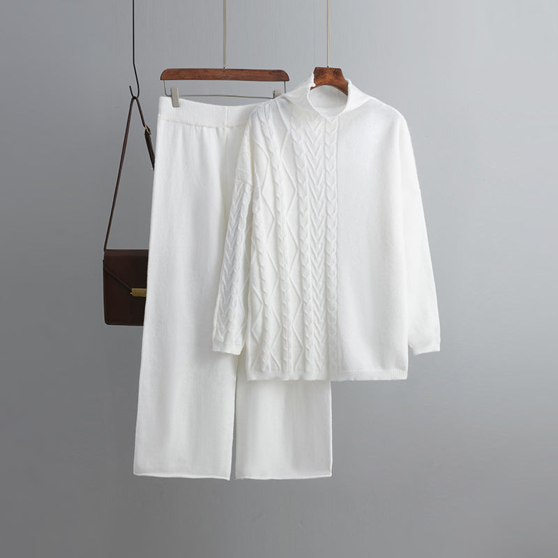 Carolin | Damen Winter Zopfmuster Strick-Loungewear Set