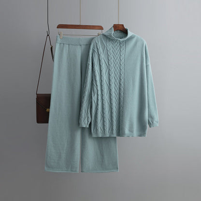 Carolin | Damen Winter Zopfmuster Strick-Loungewear Set