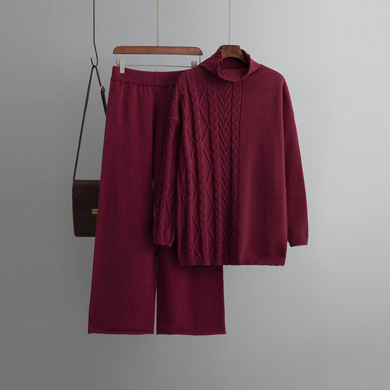 Carolin | Damen Winter Zopfmuster Strick-Loungewear Set