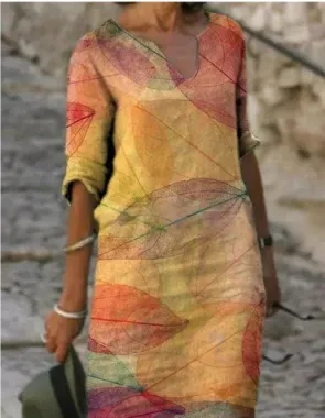 Beatrice | Damen Kleid mit abstraktem Porträt und V-Ausschnitt